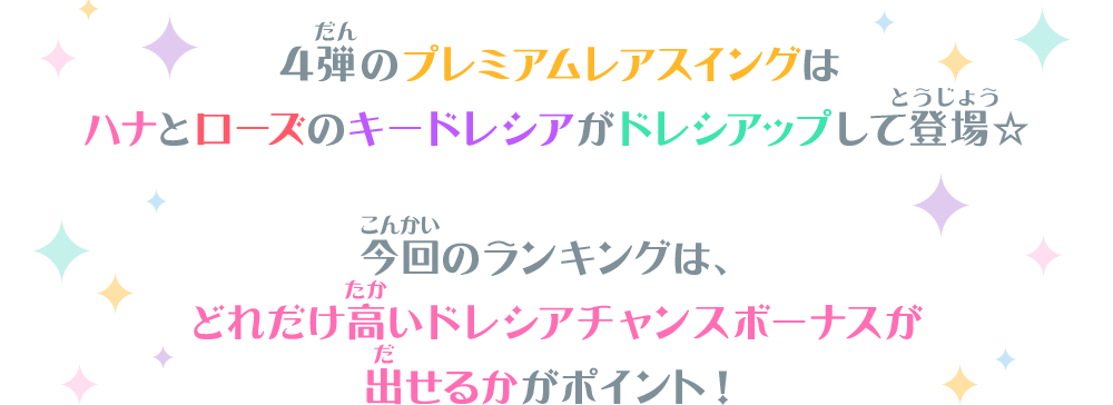 4弾のプレミアムレアスイングはハナとローズのキードレシアがドレシアップして登場☆